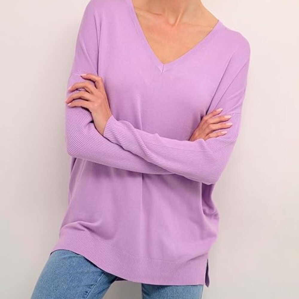 KAFF Women's Knit sweater Long Sleeve V-Neck Pullover  size M pink